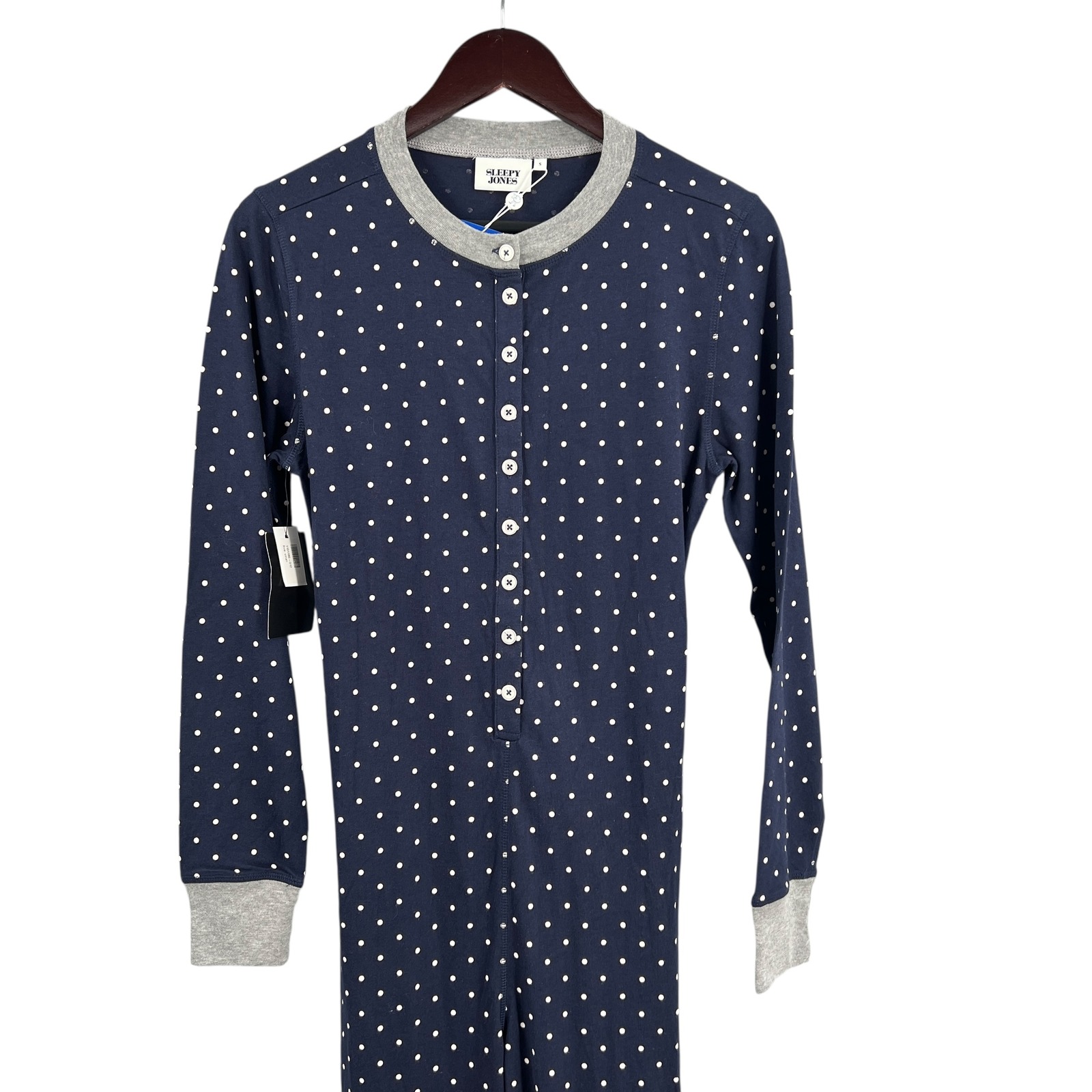 Sleepy Jones Polka Dot Union Suit One Piece Pajamas Navy Cotton Womens Small New — image 2 of 6